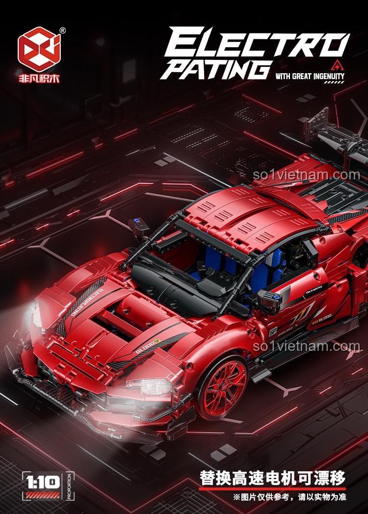 Mô hình Ferrari 296 GT3 Fei Fan QM00037 tỉ lệ 1:10, thiết kế khí động học, 2270 chi tiết, đồ chơi lắp ráp chất lượng cao cho bé trai.
