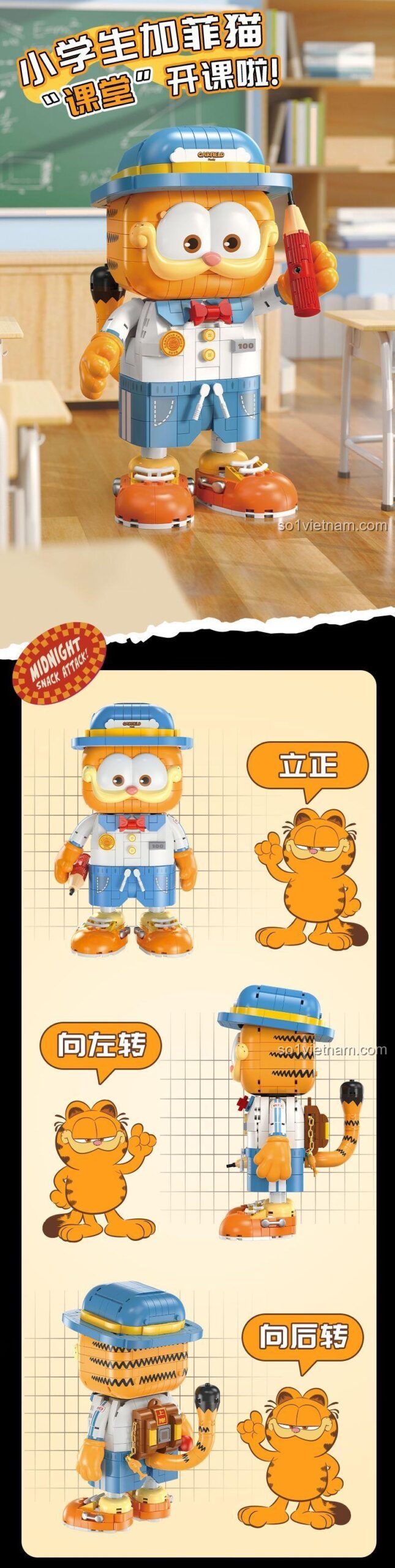 Mô hình Garfield phi công chi tiết, đồ chơi lắp ghép Garfield phi công, bộ xếp hình Garfield phi công, Femibox S44054, 901 mảnh, 8 tuổi