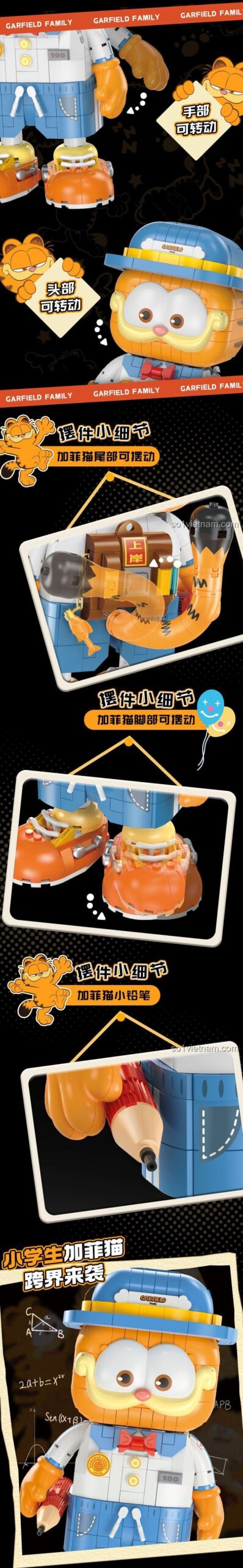 Mô hình Garfield phi công lắp ráp chi tiết, đồ chơi lắp ghép Garfield phi công, bộ xếp hình Garfield phi công, Femibox S44054, 901 mảnh, 8 tuổi
