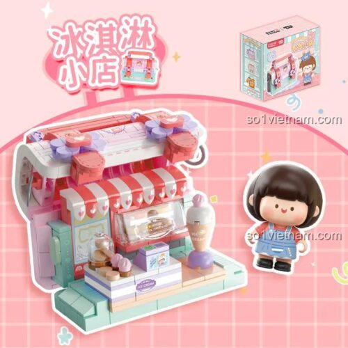 Bộ lắp ghép Tiệm Bánh Kem RoroJump S2297 của Femibox có thể gấp lại thành túi xách, màu hồng và trắng, 336 mảnh, độ tuổi 8+