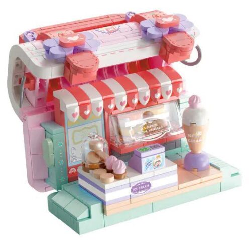 Mô hình tiệm bánh kem RoroJump lắp ghép từ bộ S2297 của Femibox, màu hồng và trắng, có minifigure bé gái, 336 mảnh, độ tuổi 8+