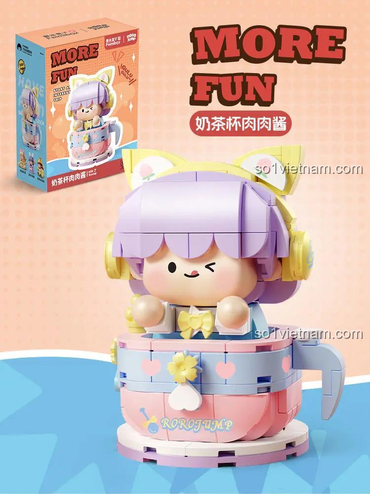 Hộp đồ chơi mô hình Femibox S2314 Rouroujiang Cốc Trà Sữa, bộ xếp hình cho bé gái 6 tuổi, chất lượng cao