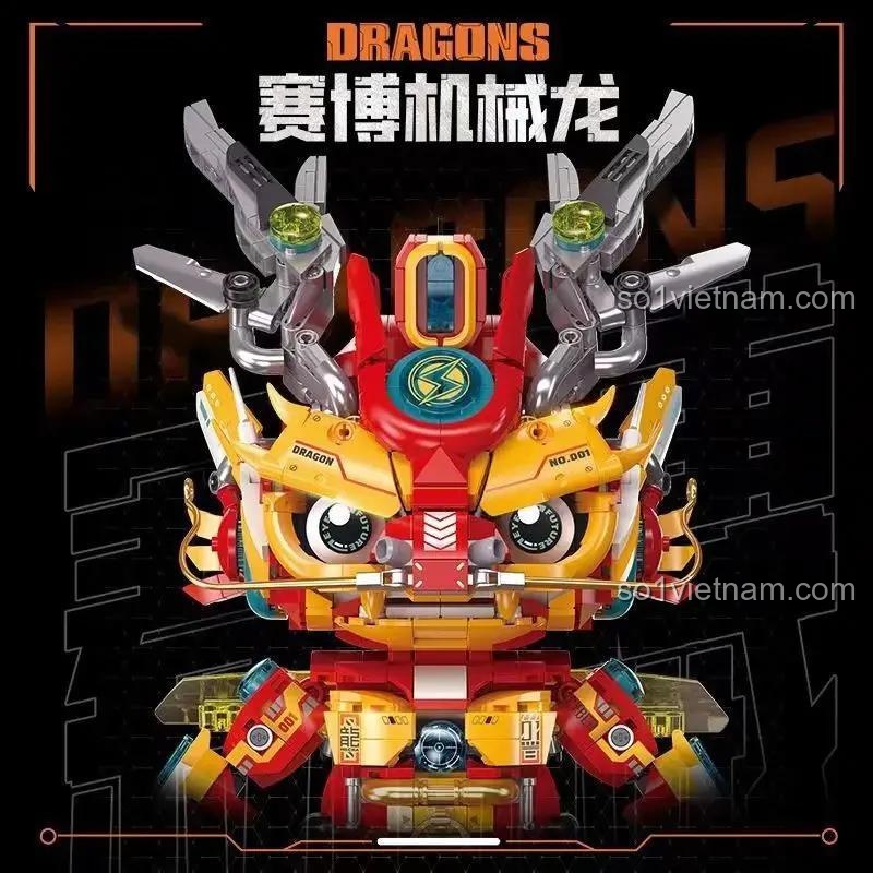 Cận cảnh đầu Rồng Cơ Khí S34003, bộ xếp hình Rồng Máy Móc Cyber, đồ chơi xây dựng S34003, cho bé trai 8 tuổi, giá bình dân