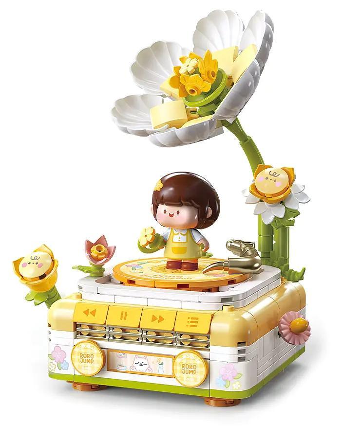Máy hát đĩa than "Thịt Hộp" Femibox S34004, bộ lắp ghép âm nhạc cho bé gái 8 tuổi, mô hình hoa đáng yêu, có ngăn kéo cất đồ, giá tốt