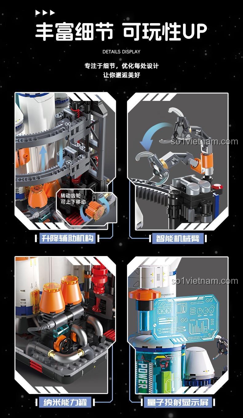Mô hình tên lửa vũ trụ Femibox, bộ lắp ghép S43011 chi tiết cao, đồ chơi mô hình Tên lửa không gian Femibox với cánh tay robot thông minh