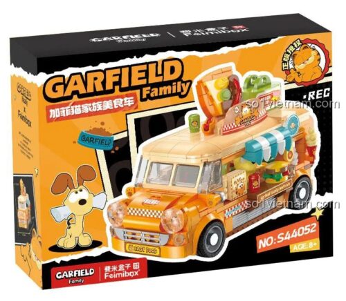 Hộp sản phẩm xe bán hàng di động Gia Đình Garfield S44052, đồ chơi lắp ghép cho bé 8 tuổi, xe bán kem màu cam