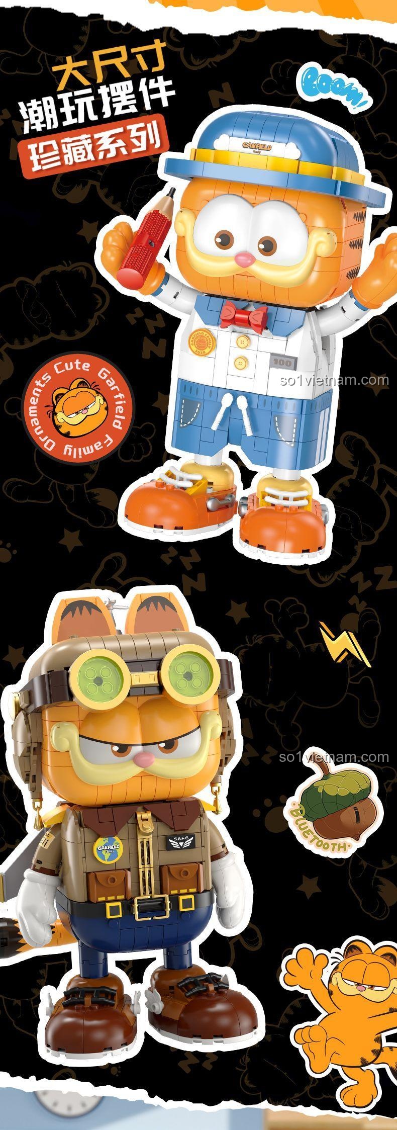 Chi tiết mô hình Gấu Mèo Học Sinh Garfield từ bộ lắp ghép Femibox S44053, 867 mảnh, đồ chơi xếp hình