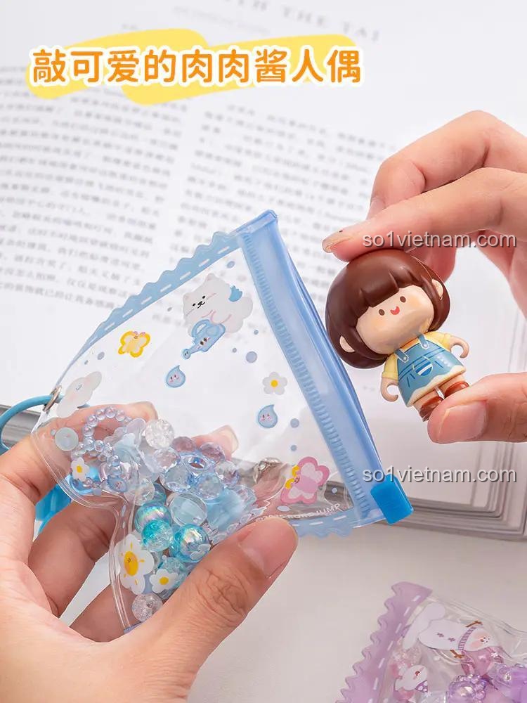 Búp bê Rouroujiang đáng yêu trong túi màu xanh, bộ đồ chơi Túi búp bê Rouroujiang cho con gái 8 tuổi
