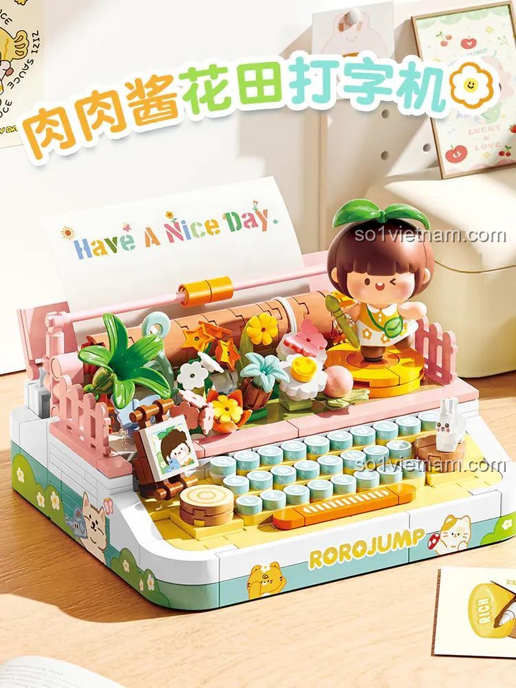 Mô hình máy đánh chữ ROROJUMP Femibox S44092, đồ chơi trang trí hoa lá dễ thương, giá trị cao