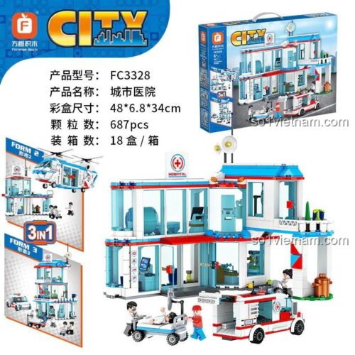 Hộp sản phẩm bộ lắp ghép Forange Block FC3328 Bệnh viện Thành phố 3in1