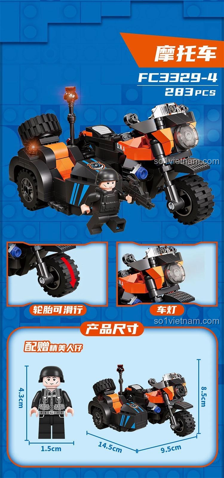 Bộ lắp ghép Forange FC3329-4 Xe Máy có Xe Phụ SWAT