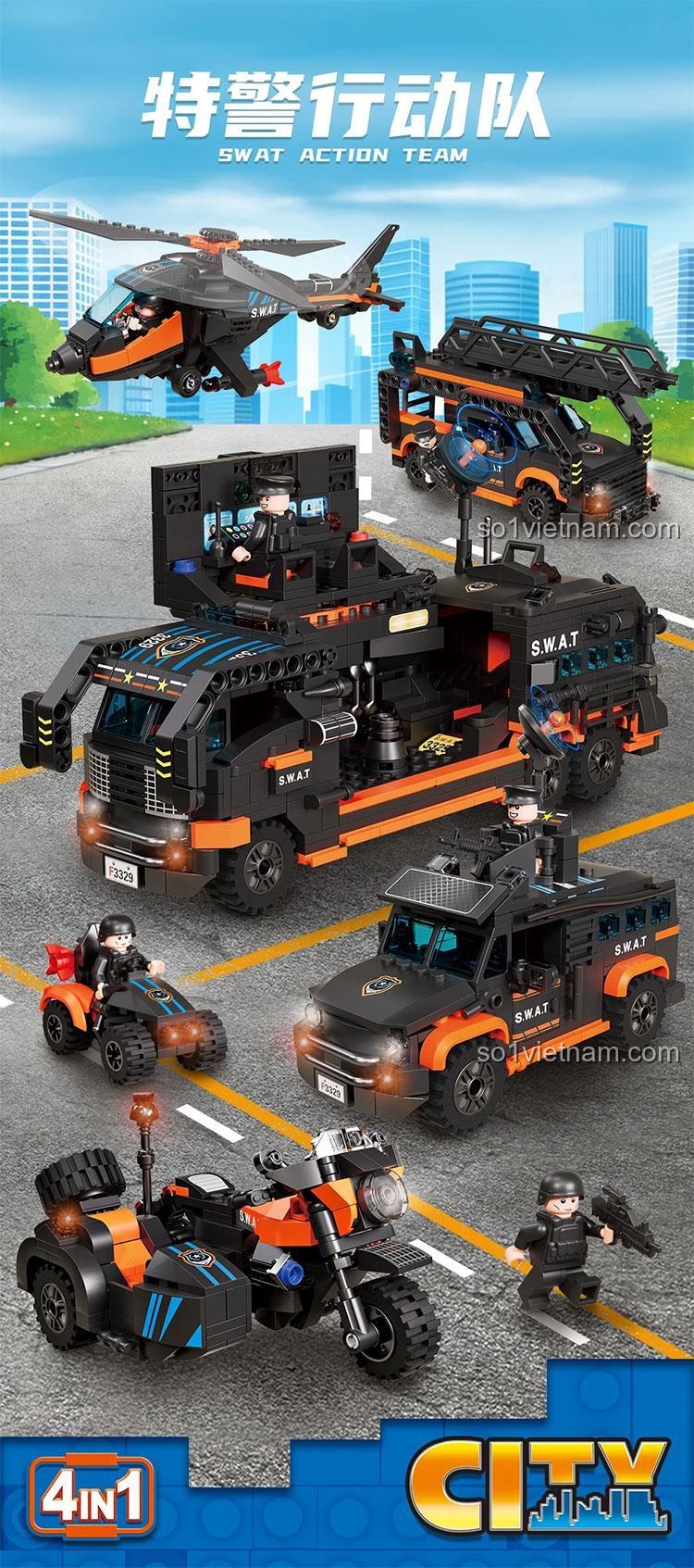Bộ đồ chơi Forange FC3329 Đội Đặc Nhiệm SWAT Hành Động với các phương tiện
