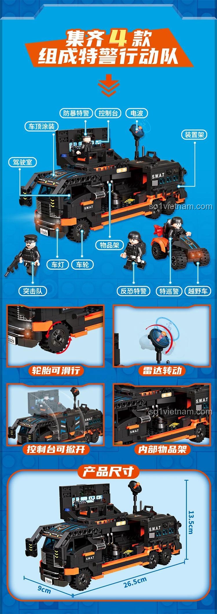 Kích thước các mẫu lắp được của bộ đồ chơi Forange FC3329