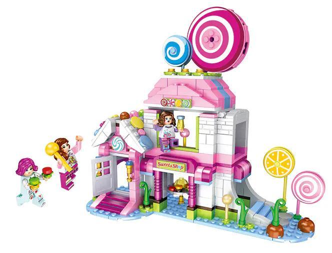 Mô hình chính của bộ lắp ghép Cửa hàng kẹo mút Forange FC3503 với 3 nhân vật búp bê mini, phù hợp cho bé gái 6 tuổi, giá rẻ.