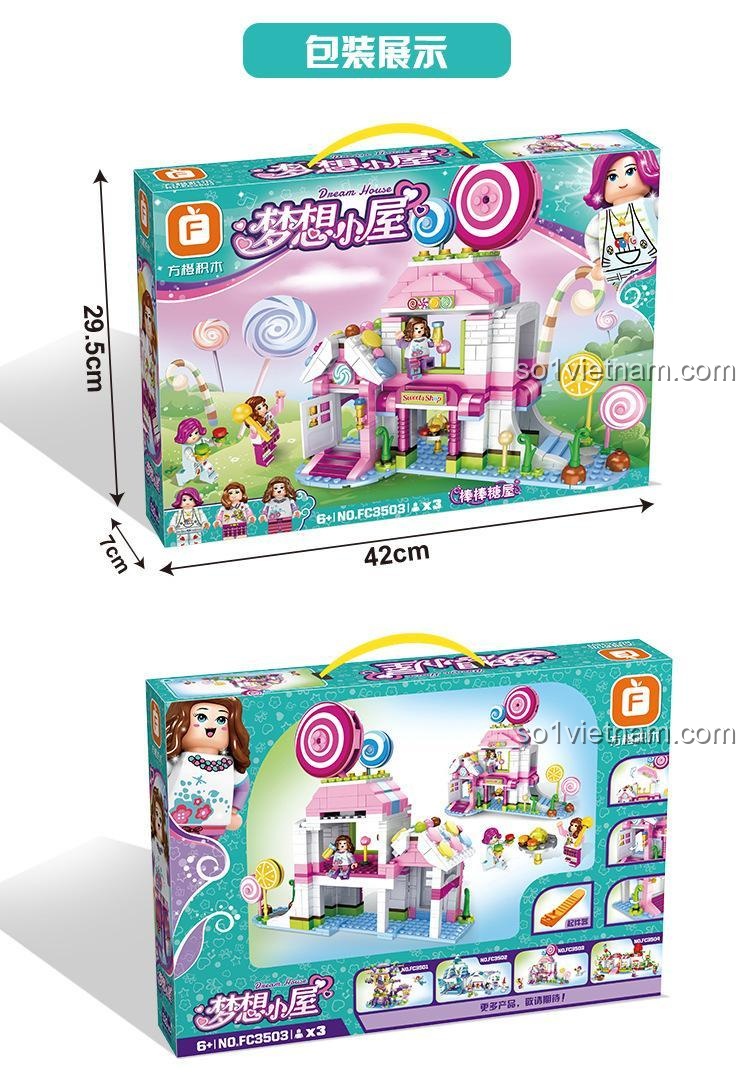 Hình ảnh các thành phần nhân vật trong bộ đồ chơi Forange FC3503 Cửa hàng đồ ngọt lung linh.