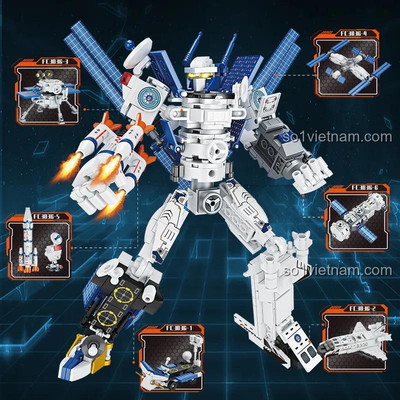 đồ chơi mô hình Forange FC3836 Robot Hợp Thể 6 trong 1 cho bé trai 6 tuổi