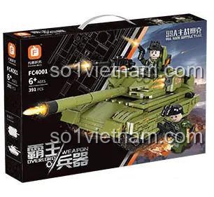 Hộp đựng bộ đồ chơi lắp ráp xe tăng chiến đấu chủ lực 99A Forange FC4001, có hình ảnh xe tăng và 2 minifigure, phù hợp cho bé trai 6 tuổi