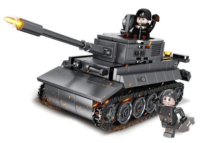 Mô hình xe tăng Tiger Heavy Tank FC4003 của Forange với 2 minifigures, 385 mảnh, màu xám, có thể bắn đạn nhựa, phù hợp cho bé trai 6 tuổi
