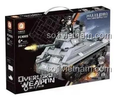 Hộp đựng bộ đồ chơi xe tăng chiến đấu chủ lực M4A3 Forange FC4005, có hình ảnh xe tăng và minifigure