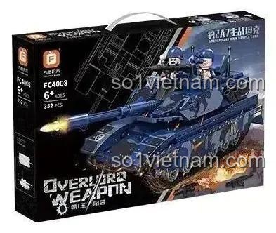Hộp sản phẩm bộ đồ chơi xe tăng chiến đấu chủ lực Leopard 2A7 Forange FC4008, có hình ảnh xe tăng và thông tin sản phẩm, 352 chi tiết, cho bé trai 6 tuổi