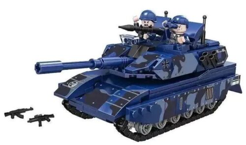 Mô hình xe tăng chiến đấu chủ lực Leopard 2A7 Forange FC4008 với 2 minifigures và vũ khí, màu xanh dương và xám, 352 chi tiết, đồ chơi lắp ráp cho bé trai 6 tuổi