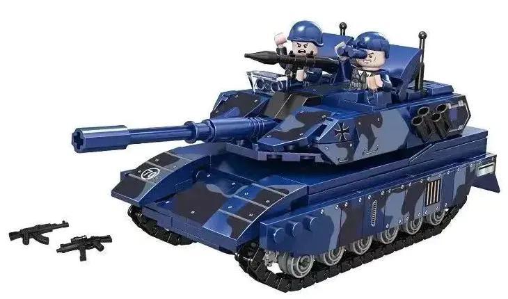 Mô hình xe tăng chiến đấu chủ lực Leopard 2A7 Forange FC4008 với 2 minifigures và vũ khí, màu xanh dương và xám, 352 chi tiết, đồ chơi lắp ráp cho bé trai 6 tuổi