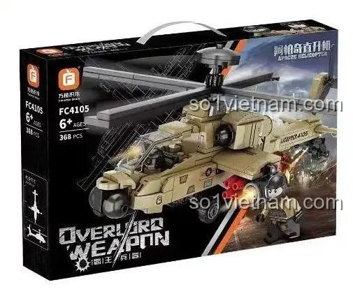 Hộp bộ lắp ghép Forange FC4105 Trực thăng Apache, đồ chơi lắp ráp quân sự cho bé trai 8 tuổi, chất lượng cao