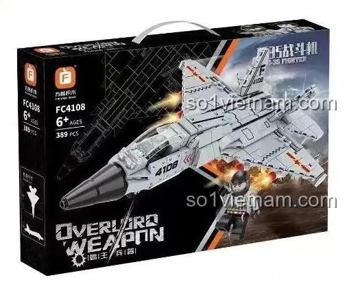 Hộp đồ chơi mô hình Tiêm kích J-35 Forange FC4108 với hình ảnh máy bay và minifigure, phù hợp bé trai 8 tuổi, chất lượng cao.