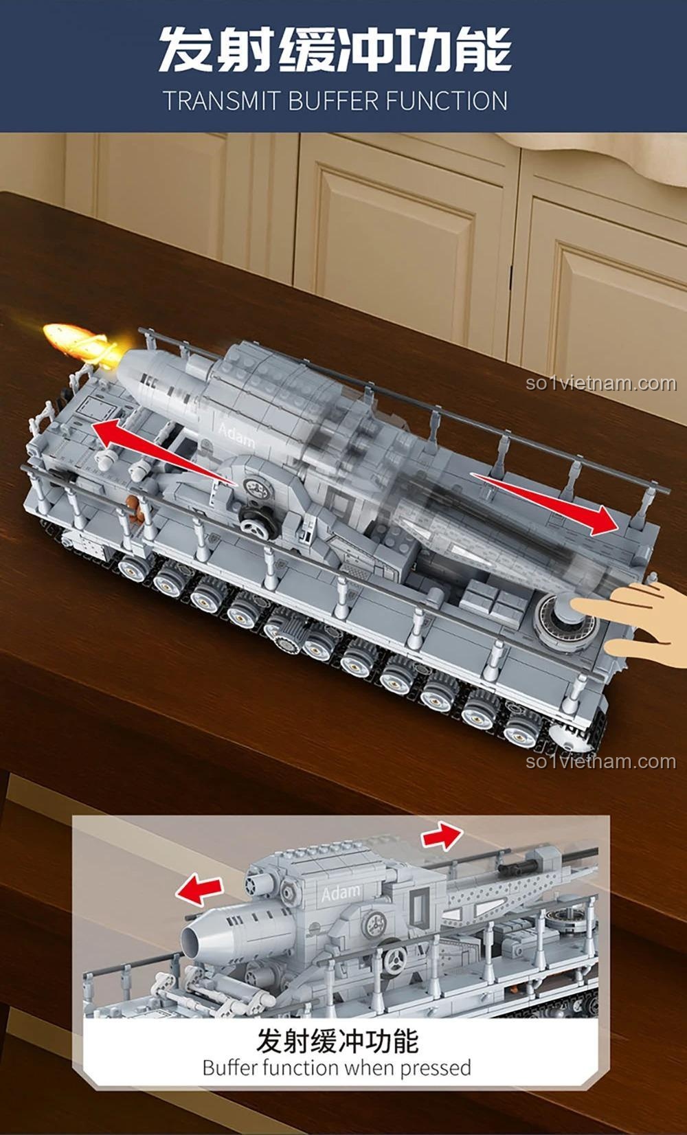 Chức năng bắn đệm của bộ lắp ghép Forange FC4303 Pháo cối Karl, thể hiện cơ chế hoạt động, đồ chơi mô hình giá tốt.