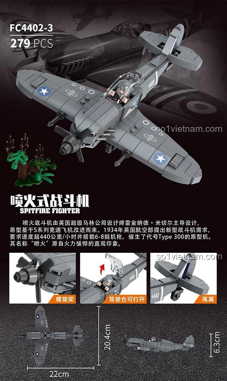 Mô hình máy bay chiến đấu Spitfire từ bộ đồ chơi Forange Block FC4402