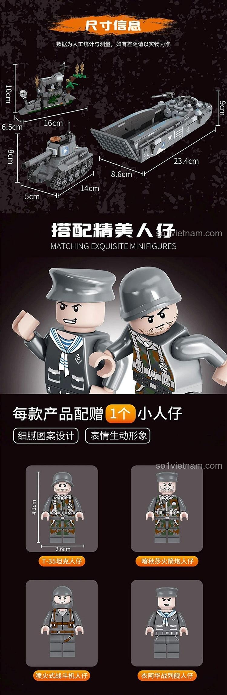 Minifigures đi kèm bộ đồ chơi quân sự Forange Block FC4402