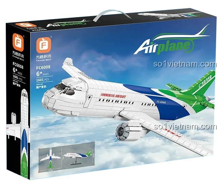 Hộp bộ xếp hình Forange FC6008 Máy bay chở khách, đồ chơi lắp ráp FC6008, giá tiết kiệm cho bé trai 6 tuổi