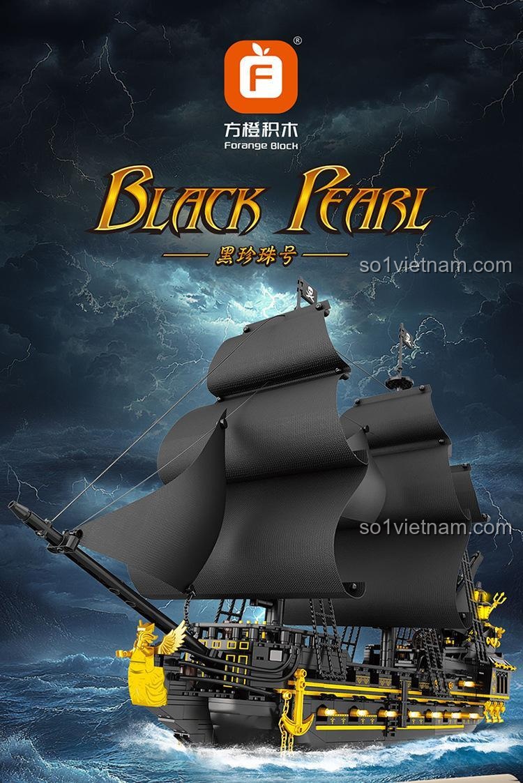 Mô hình Tàu Cướp Biển Hắc Trân Châu Forange FC6010, buồm đen huyền bí, chất lượng cao cho bé trai 6 tuổi