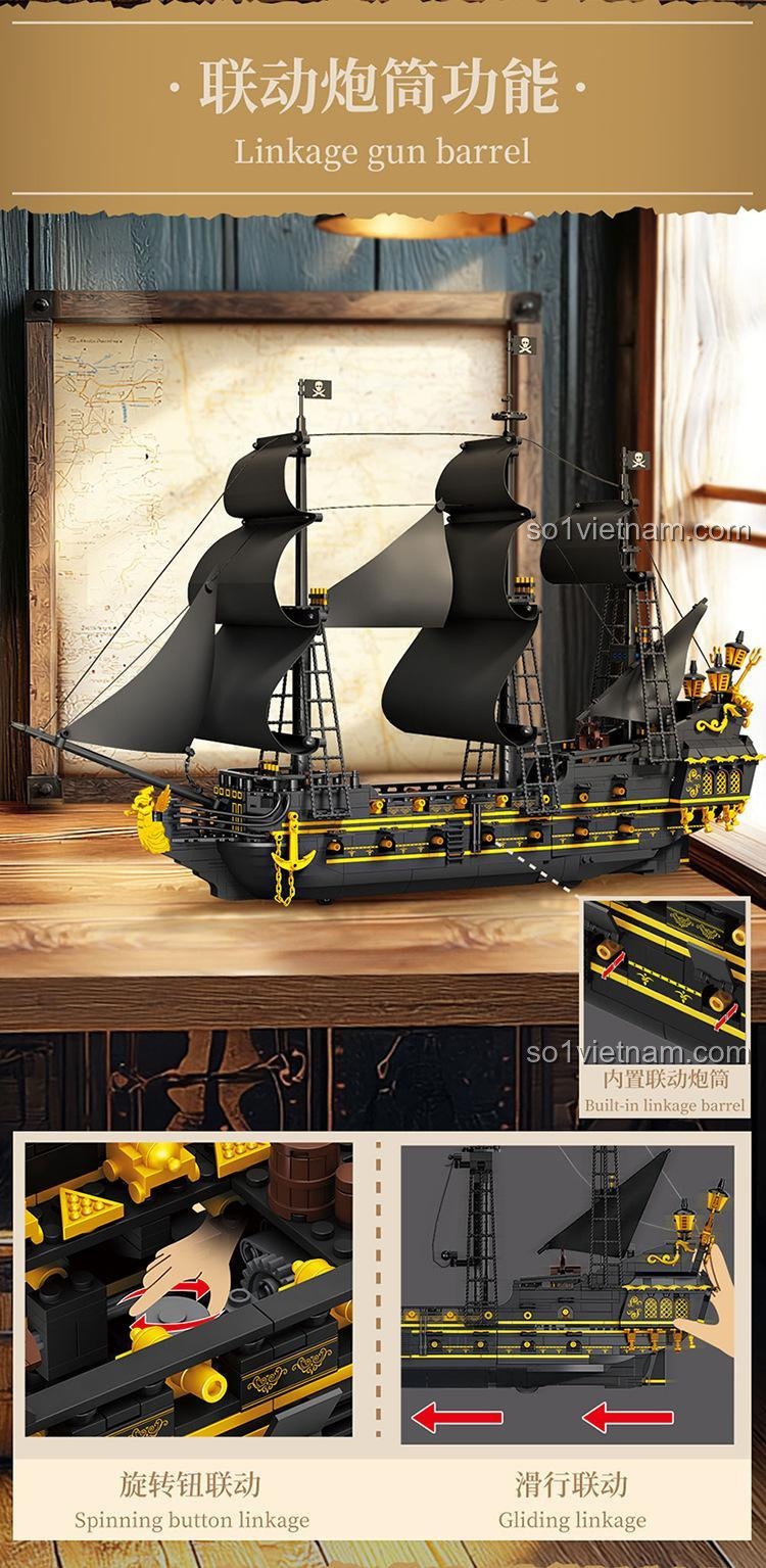 Tính năng pháo liên kết của bộ lắp ghép Forange FC6010 Thuyền Hải Tặc Hắc Trân Châu, tăng cường trải nghiệm chơi cho bé trai 6 tuổi