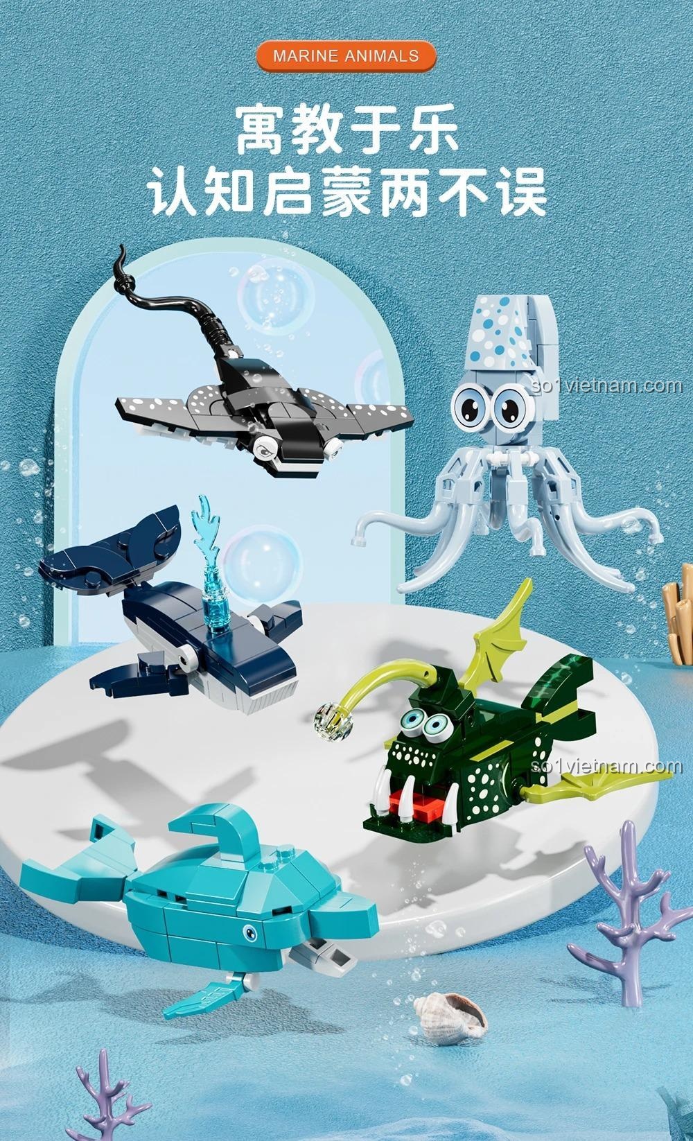 Bộ sưu tập động vật biển Forange FC8153, học mà chơi, nhận thức khai sáng, bộ xếp hình động vật biển mini cho bé 6 tuổi.