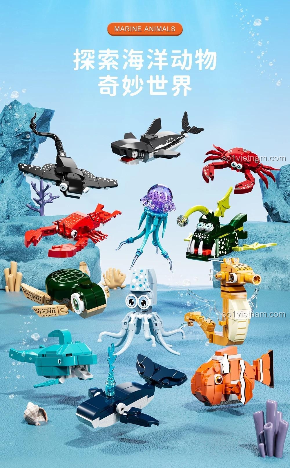 Đồ chơi lắp ghép Mô hình sinh vật biển Forange FC8153 khám phá thế giới đại dương, 12 mẫu động vật biển đa dạng, sinh vật biển lắp ghép cho bé trai bé gái 6 tuổi.