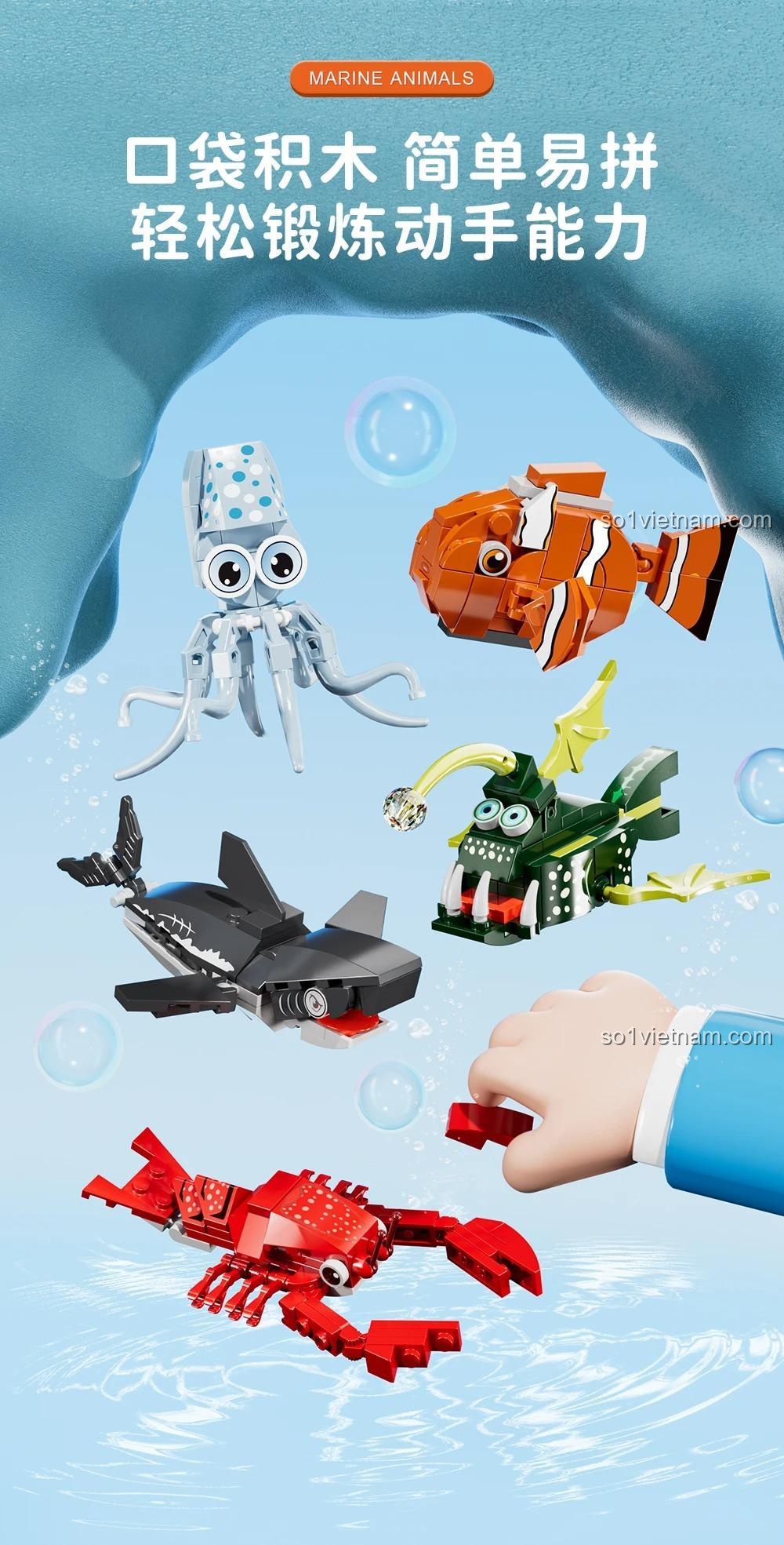 Bộ xếp hình FC8153 lắp ráp dễ dàng, rèn luyện khéo léo ngón tay, đồ chơi lắp ghép sinh vật biển cho trẻ 6 tuổi giá rẻ.