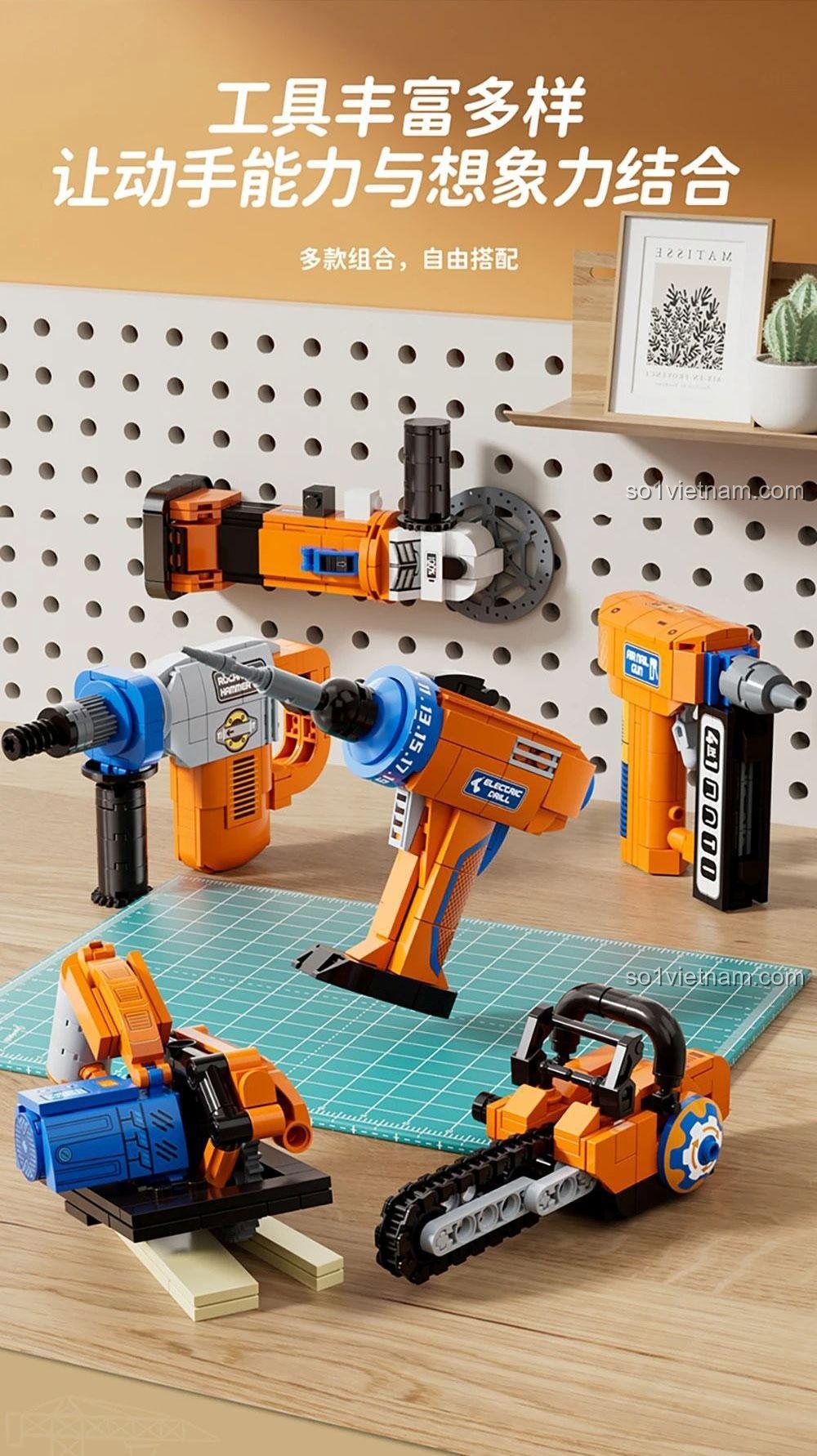 Bộ đồ chơi Forange FC8163 Bộ 6 Món Dụng Cụ Mini Mô Phỏng Búa điện 112 mảnh