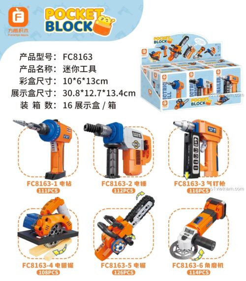 Mô tả bộ đồ chơi Forange FC8163 Bộ 6 Món Dụng Cụ Mini Mô Phỏng 687 mảnh