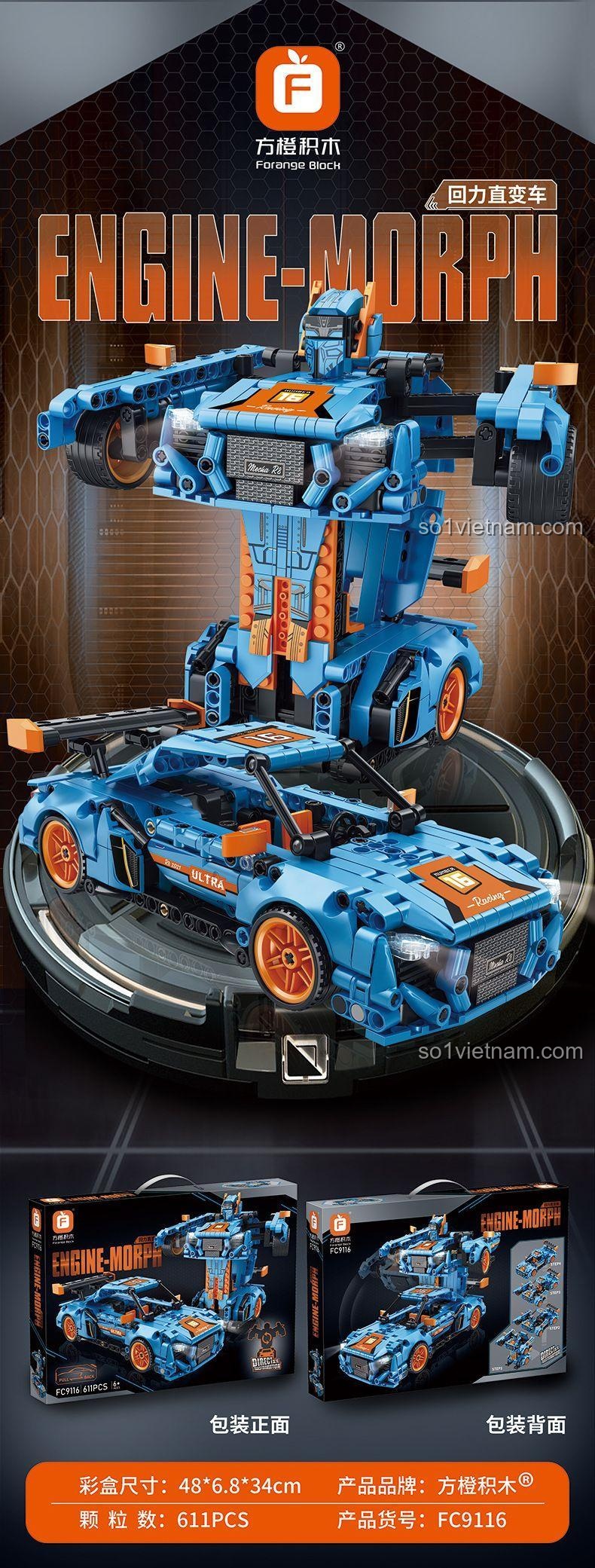 Forange FC9116 Bộ đồ chơi lắp ráp Xe biến hình Robot xanh cam 611 chi tiết