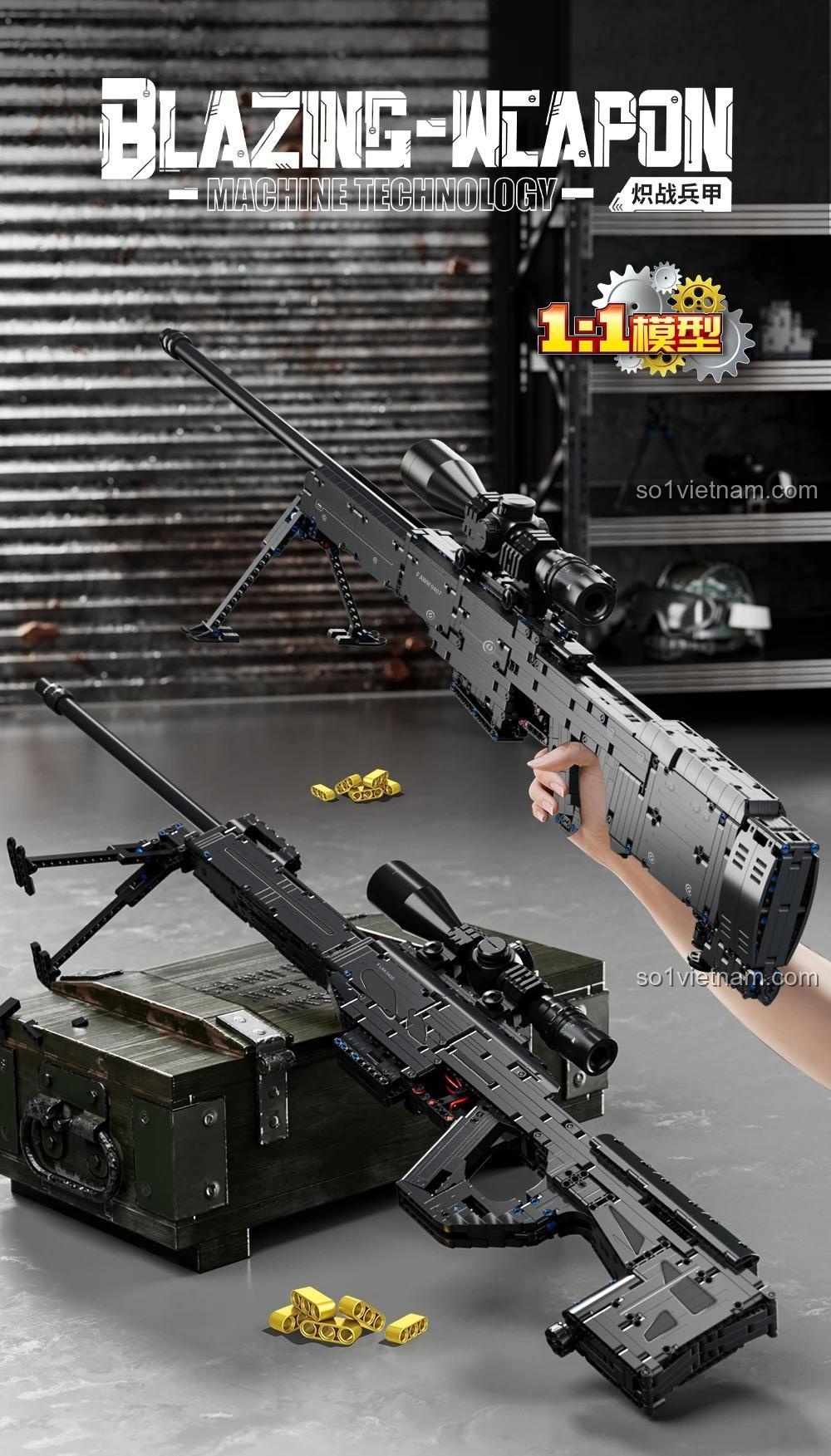 Bộ lắp ghép súng trường AWM FC9407 Forange, 1393 mảnh, tỉ lệ 1:1, có thể bắn đạn nhựa, chân chống gấp gọn, ống ngắm tháo rời, hộp sản phẩm, dành cho bé trai 6 tuổi