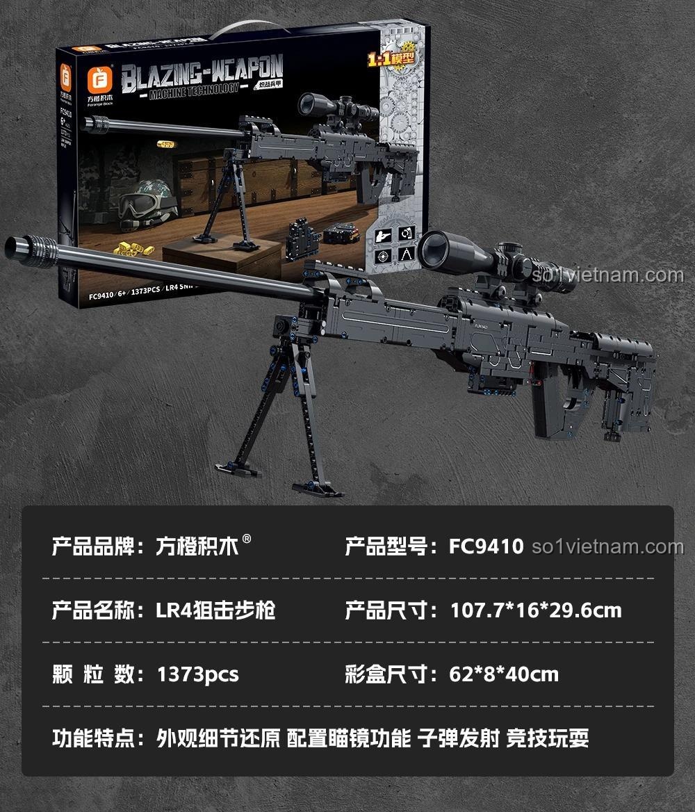 Mô hình súng trường AWM FC9407 Forange và hộp sản phẩm, tỉ lệ 1:1, có thể bắn đạn nhựa, chân chống gấp gọn, ống ngắm tháo rời, băng đạn tháo rời, khóa nòng, dành cho bé trai 6 tuổi