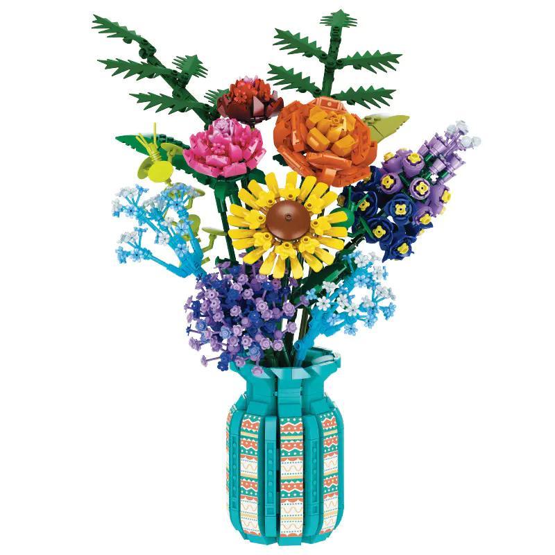 Mô hình bình hoa "The Words Of Azure Flowers" lắp ráp từ bộ Free Tribe 11001, với nhiều loại hoa rực rỡ và bình cắm hoa màu xanh ngọc bích, 1853 mảnh ghép, phù hợp trang trí nhà cửa, quà tặng ý nghĩa cho bé gái 14 tuổi.