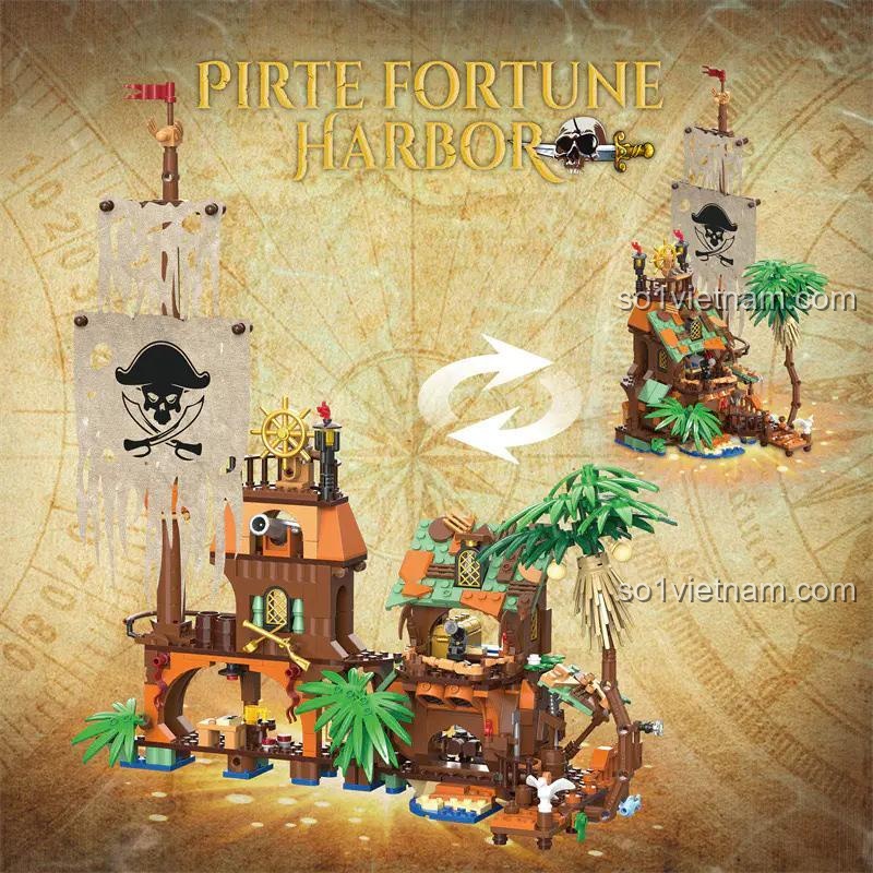 bộ lắp ghép Bến Cảng Hải Tặc May Mắn Free Tribe 31002, đồ chơi lắp ghép có thể biến đổi, cho Con trai 6 tuổi, giá bình dân