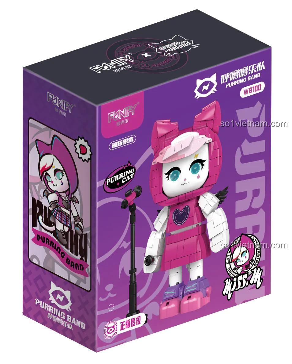 Hộp sản phẩm Miss M - Ban nhạc Mèo Hát FUNIFY W8100, đồ chơi lắp ghép figure nhân vật hoạt hình màu hồng, trắng, xanh dương cho bé gái 6 tuổi, có micro, Giai điệu Dễ thương, giá tốt