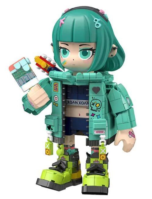 Mô hình AI Vũ Trụ Thiếu Nữ XOAN FUNIFY W9021 phong cách anime, cầm đàn guitar điện và kem que, màu xanh lá chủ đạo, cho bé gái 8 tuổi