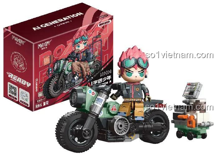 Hộp bộ đồ chơi FUNIFY W9023 Xe mô tô AI của nhân vật RIKK, chi tiết tinh xảo, giá rẻ cho bé trai 8 tuổi