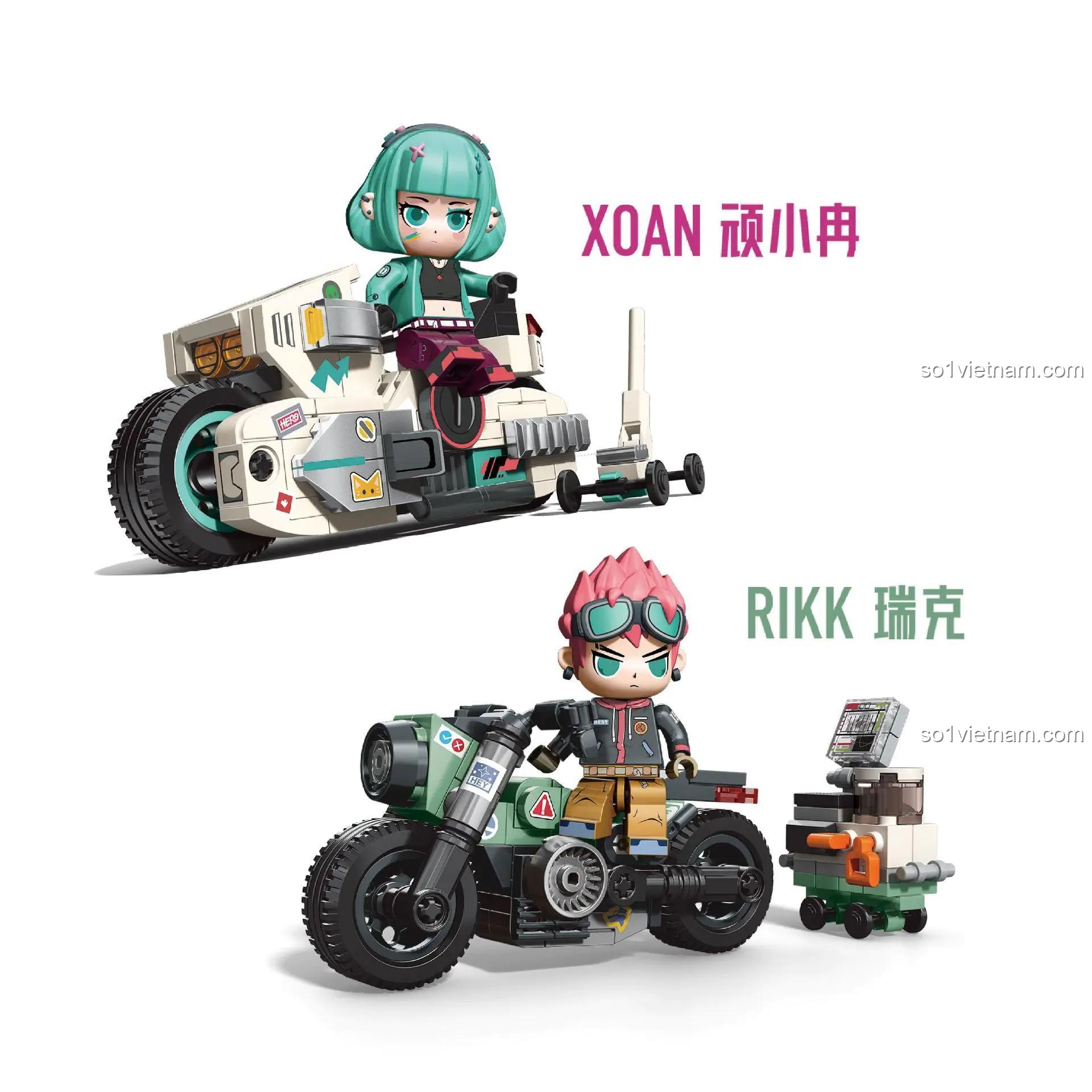 Đồ chơi mô hình FUNIFY W9023 Mô tô vũ trụ với minifigure XOAN và RIKK, thiết kế cá tính cho bé trai và bé gái 8 tuổi