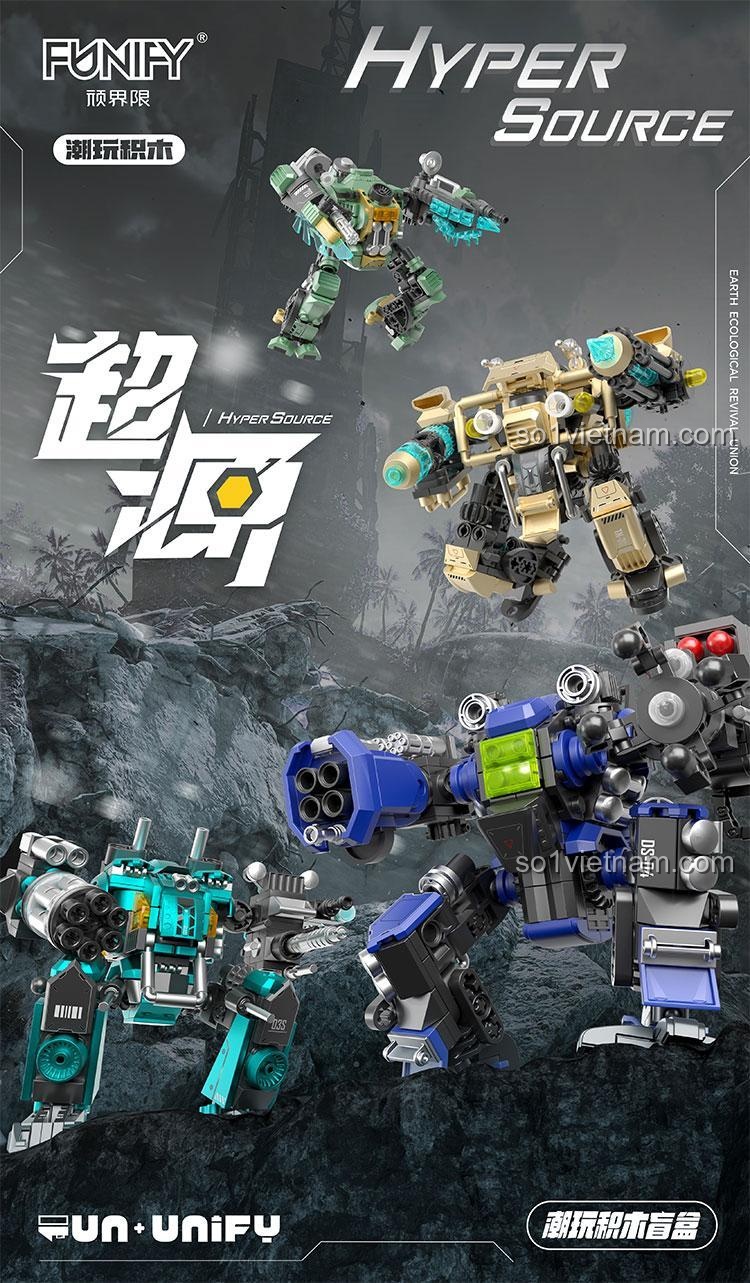 Mô hình Robot Chiến Đấu FUNIFY W9033 Hyper Source, robot biến hình với thiết kế mecha tinh xảo, đồ chơi lắp ráp cho bé trai