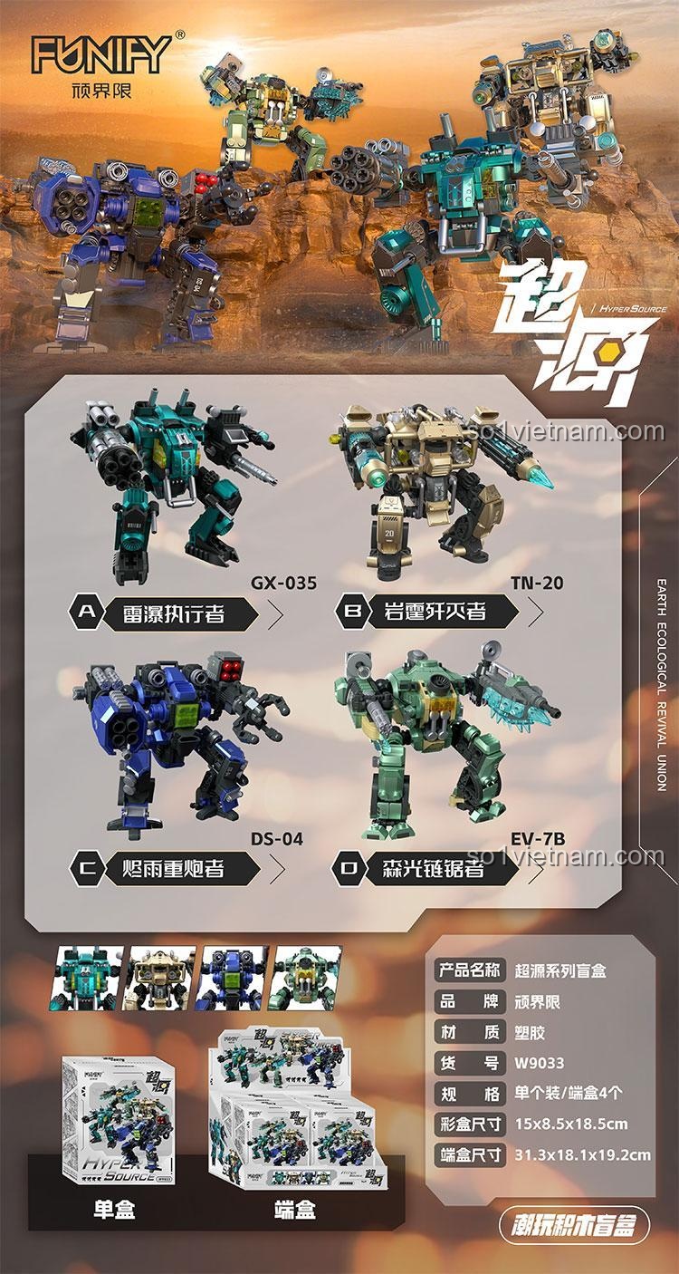 Thông tin chi tiết bộ lắp ghép FUNIFY W9033 Robot Hyper Source, mã số sản phẩm W9033, đồ chơi mô hình chất lượng cao cho bé trai